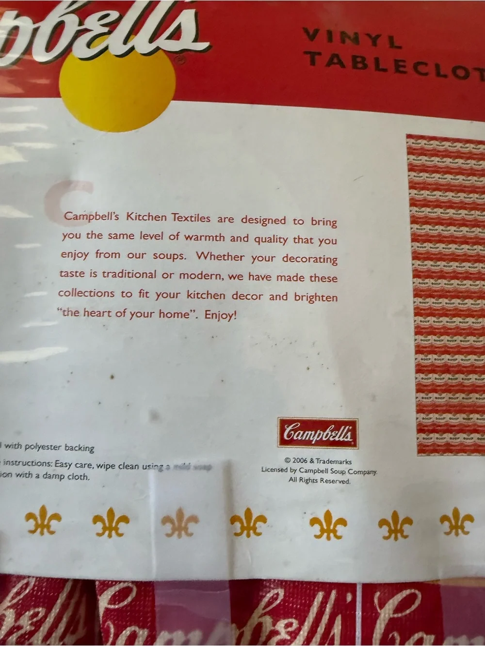 Vintage Red and Cream Campbell's Soup Vinyl Tablecloth New 70” Round